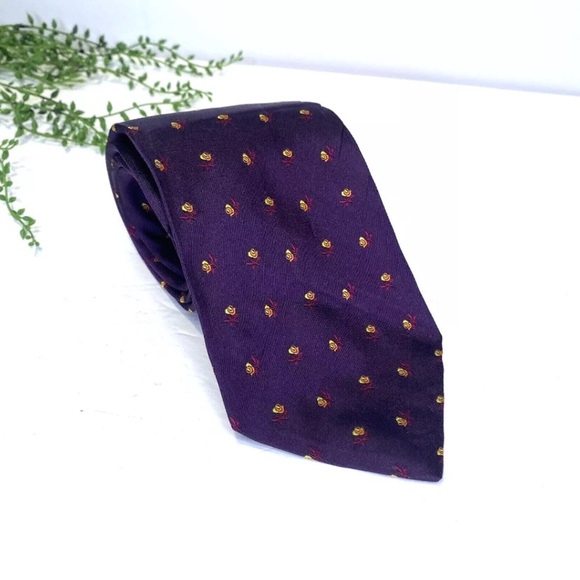 Burberry London Roses Floral Print Purple Silk Designer Tie Made in England - Picture 1 of 7